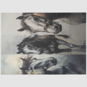 Decoupage Charcoal Horse Collage Rustic Art  Tissue Paper