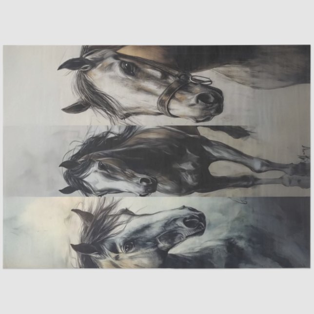 Decoupage Charcoal Horse Collage Rustic Art  Tissue Paper (Front)