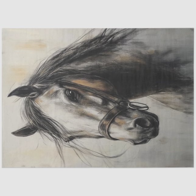 Decoupage Charcoal Horse Untamed Grace Art Tissue Paper (Front)