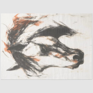 Decoupage Charcoal Rust Drawing Horse Flowing Mane Tissue Paper