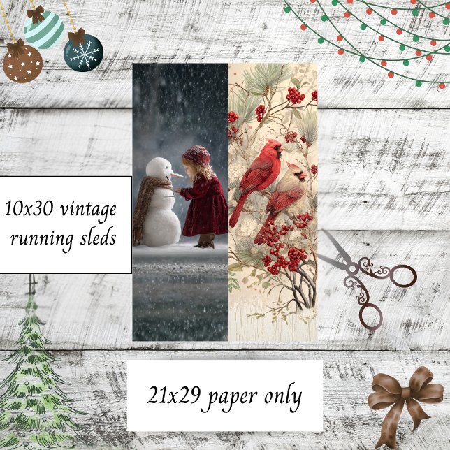 Decoupage Child Snowman Cardinals Runner Sleds Tissue Paper (Creator Uploaded)