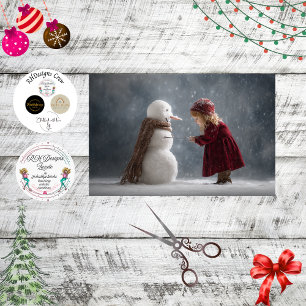 Decoupage Child & Snowman Winter Scene Tissue Paper