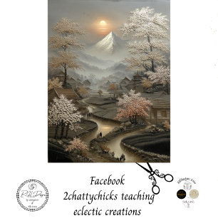 Decoupage Chinese Village Mount Fuji  Tissue Paper