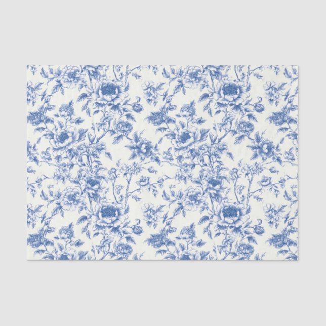 Decoupage Chinoiserie Blue Floral Birthday Shower Tissue Paper (Front)