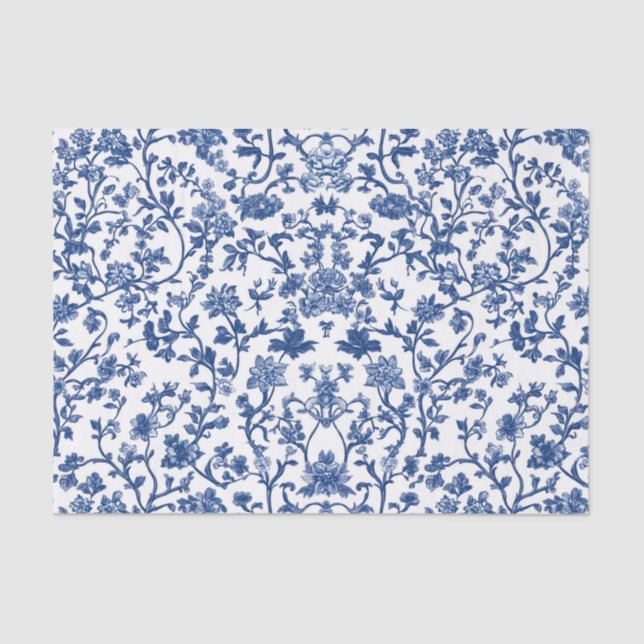 Decoupage Chinoiserie Blue Floral Tissue Paper (Front)
