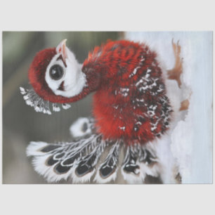 Decoupage Christmas Bird in Red and Black Feathers Tissue Paper