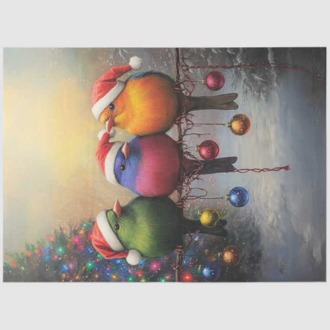 Decoupage Christmas Birds On A Wire  Tissue Paper (Front)