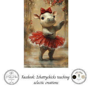 Decoupage Christmas Hippo Ballerina Whimsical Tissue Paper