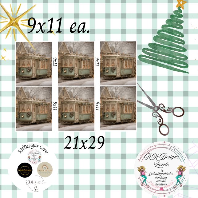 Decoupage Christmas Trolley Green 9 x 11 inches  Tissue Paper (Creator Uploaded)