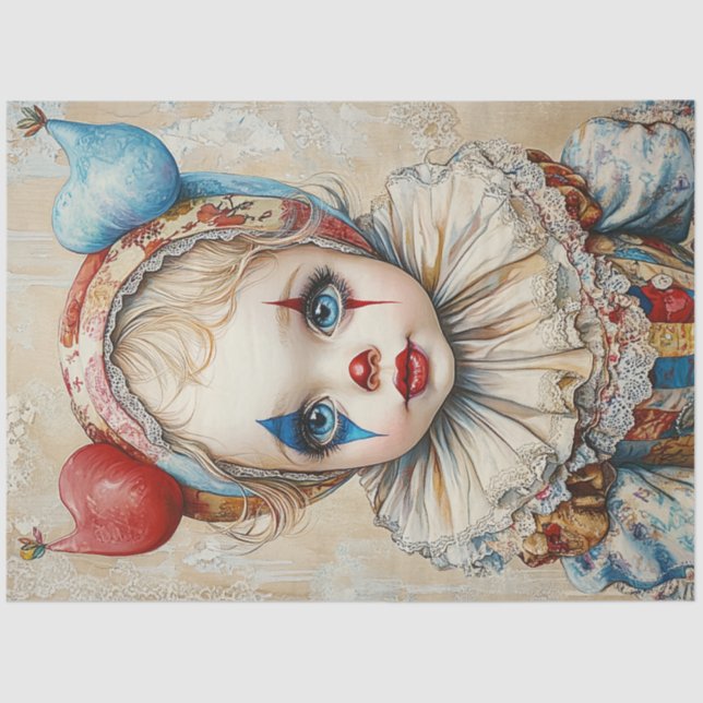 Decoupage Circus Girl Clown Jester  Tissue Paper (Front)