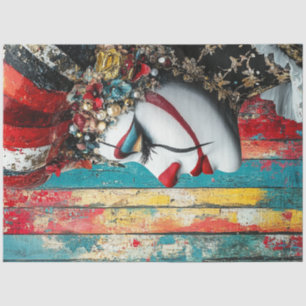Decoupage Circus Woman Ornate Costume Pearls Gold  Tissue Paper