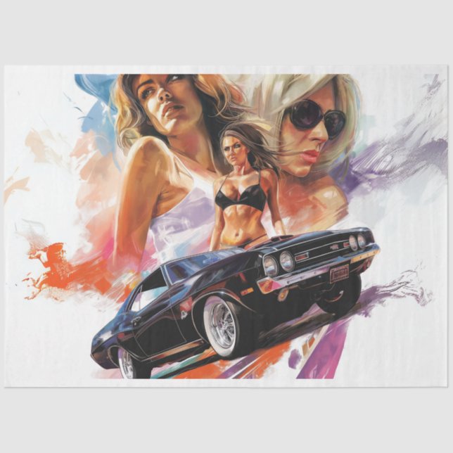 Decoupage Classic Car Vintage Poster  Tissue Paper (Front)