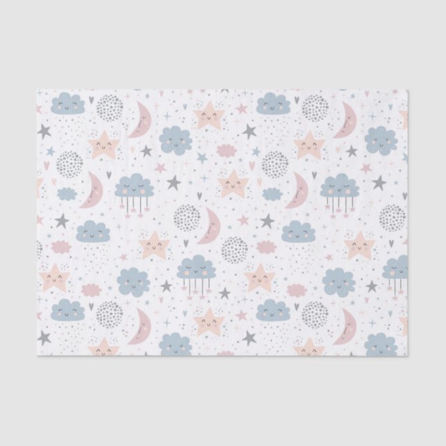 Decoupage Clouds Moon Starry Sky Baby Shower Tissue Paper (Front)