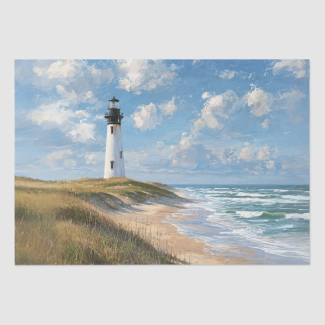 Decoupage Coastal Scene Beach Light House  Tissue Paper (Front)