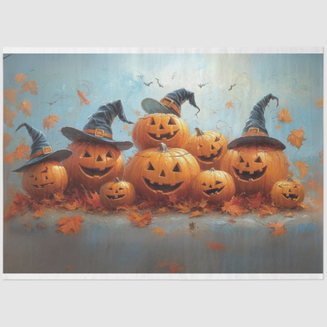 Decoupage Comical Pumpkin Family Art Tissue Paper (Front)