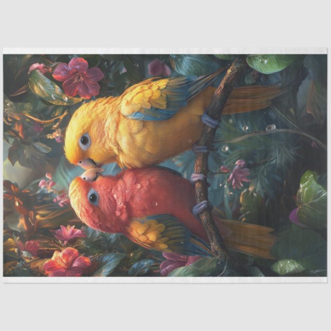 Decoupage Conure Love Birds in Tropical Forest Tissue Paper (Front)