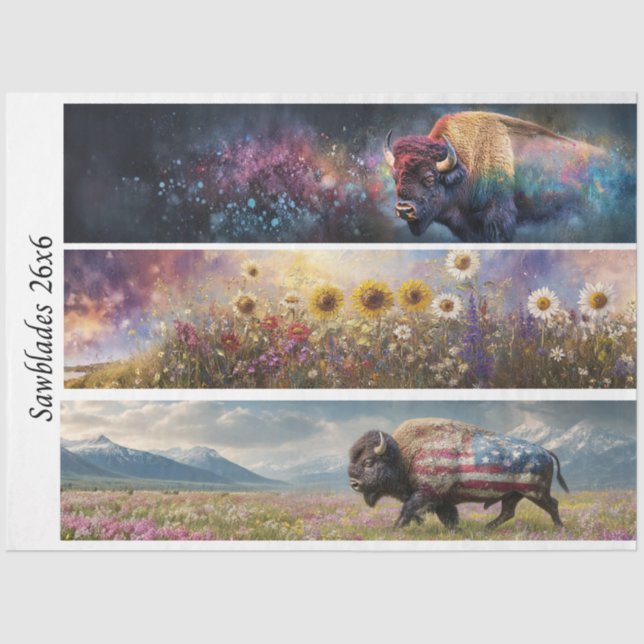 Decoupage Cosmic Bison Wildflower Handsaw Designs  Tissue Paper (Front)