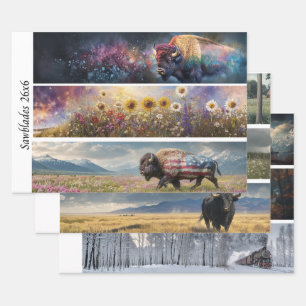 Decoupage Cosmic Bison Wildflower Handsaw Designs  Wrapping Paper Sheet