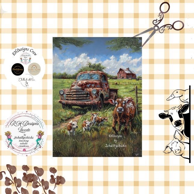 Decoupage Country Charm Farm Truck Cows Tissue Paper (Creator Uploaded)
