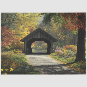 Decoupage Country Covered Bridge Fall Setting Tissue Paper