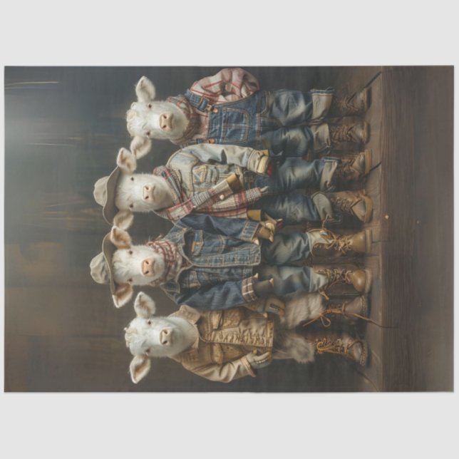 Decoupage Country Farm Family Cows  Tissue Paper (Front)