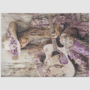 Decoupage Country Girl Guitar Singer Lilac Dress Tissue Paper