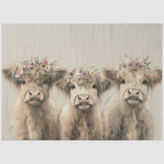 Decoupage Countryside Highland Calves Floral Crown Tissue Paper