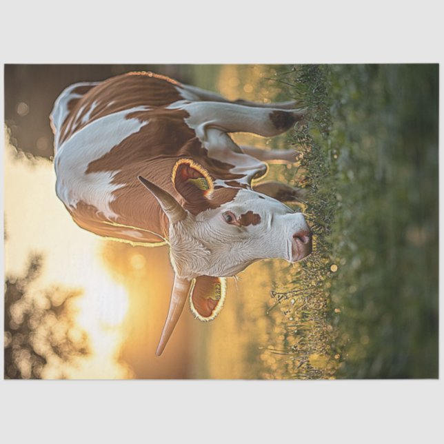 Decoupage Cow Long Horn Grazing  Tissue Paper (Front)