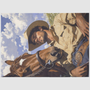 Decoupage Cowboy & Horse Resting Field Sunny Day Tissue Paper
