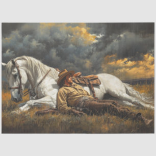 Decoupage Cowboy Horse Sleeping Before the Storm Tissue Paper