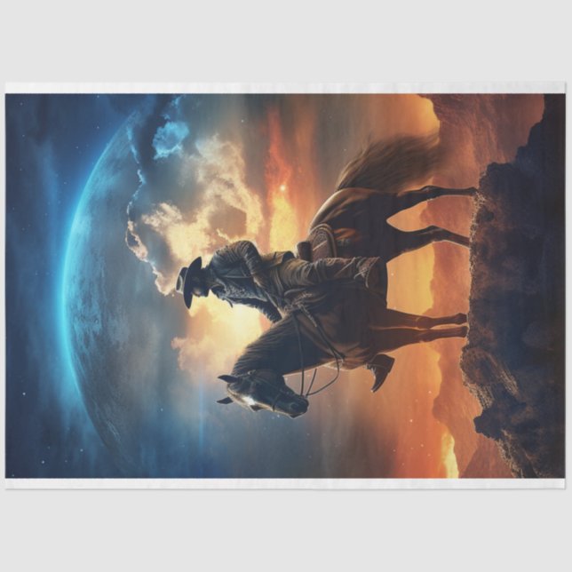 Decoupage Cowboy Mountain Moon in the Sky  Tissue Paper (Front)