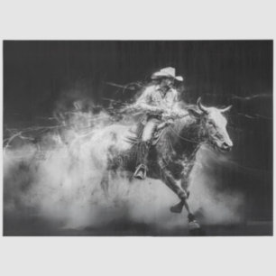 Decoupage Cowboy Riding Bull Swirling Smoke Rings Tissue Paper