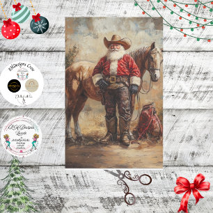 Decoupage Cowboy Santa Claus And Gift Bag  Tissue Paper