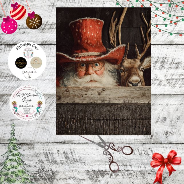 Decoupage Cowboy Santa & Rudolph Peeking  Tissue Paper (Creator Uploaded)