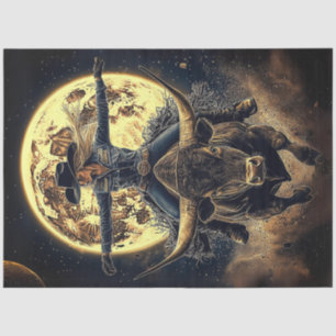 Decoupage Cowgirl Riding Bull on Moon Backdrop Tissue Paper
