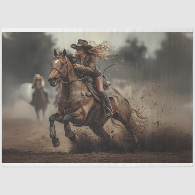 Decoupage Cowgirl Rodeo Rider  Tissue Paper (Front)