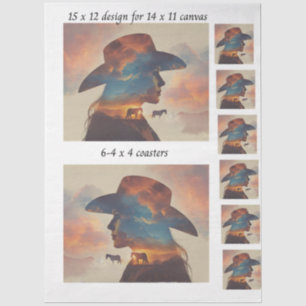 Decoupage Cowgirl Silhouette 11x14 Canvas Coasters Tissue Paper