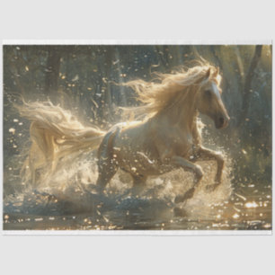 Decoupage Cream Coloured Horse Running in Stream  Tissue Paper