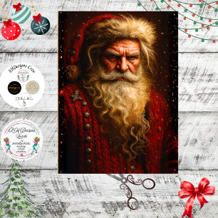 Decoupage Crimson Dramatic Santa Portrait  Tissue Paper