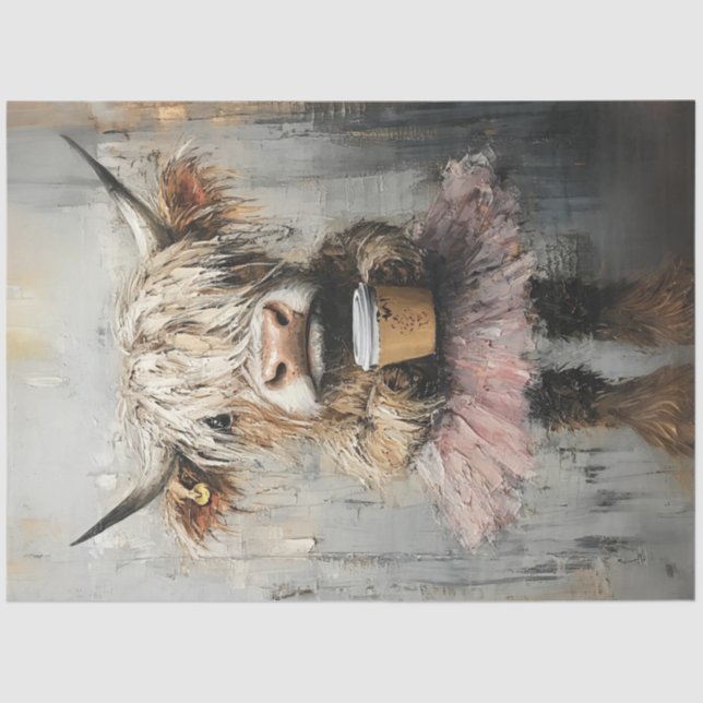 Decoupage Cute Highland Cow Pink Tutu & Coffee Tissue Paper (Front)