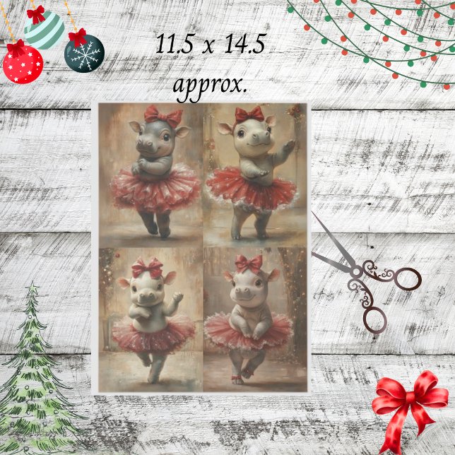 Decoupage Cute Hippo Dancing in Christmas Tutu Tis Tissue Paper (Creator Uploaded)