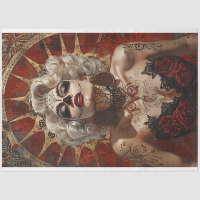 Decoupage Day of Dead Model Rosalinda Tissue Paper (Front)