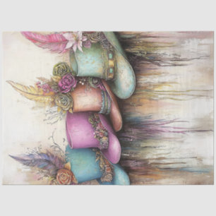 Decoupage Decorated Ornate Hats Feathers Elements  Tissue Paper
