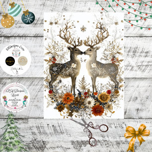 Decoupage Deer Floral Artwork Christmas  Tissue Paper