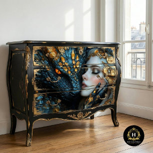 Decoupage Dragon Enchanted Woman Art Chair Upcycle Tissue Paper