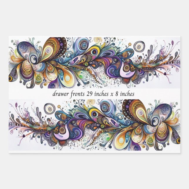 Decoupage Drawer Front 29x8 Teardrop Motif Vibrant Wrapping Paper Sheet (Front)