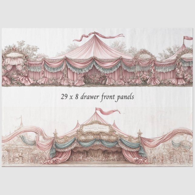 Decoupage Drawer Fronts Rococo Pastel Circus Tents Tissue Paper (Front)