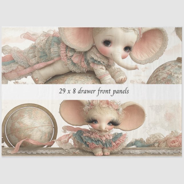 Decoupage Drawer Panel Whimsical Circus Story Book Tissue Paper (Front)