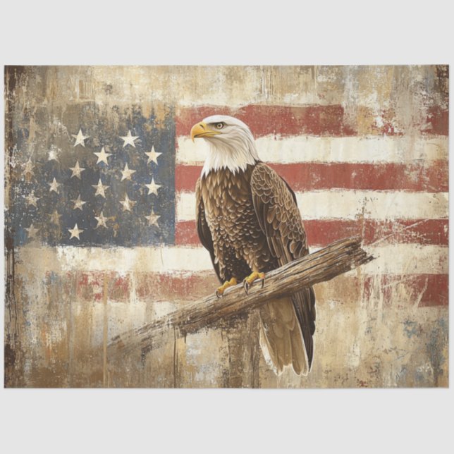 Decoupage Eagle Flag Soaring In Spirit 4th July Tissue Paper (Front)