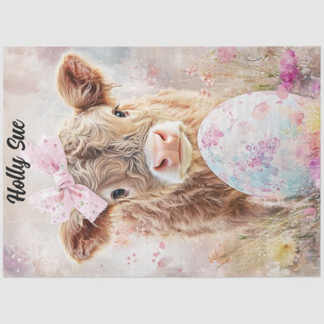Decoupage Easter Highland Calf Holly Sue Custom  Tissue Paper (Front)